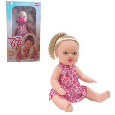 Imagem de Brinquedo Menina Boneca Titi com Cabelo e Chupeta Bambola
