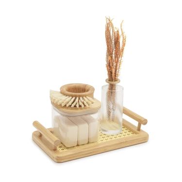 Imagem de Bandeja de Bambu e Palha Oikos com Alça 25cm Retangular