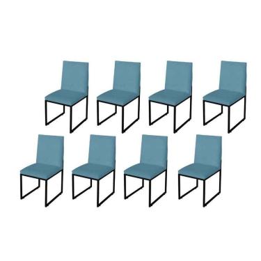 Imagem de Kit 8 Cadeira Para Sala De Jantar Trendy Base Metálica Preto Suede Azul Turquesa