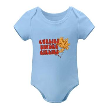 Imagem de SHUYINICE Macacão infantil engraçado para meninos e meninas macacão premium para recém-nascidos Curl Before Girl Baby Onesie, Azul-celeste, 6-9 Months
