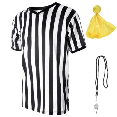 Imagem de Kapmore Camisa de uniforme de árbitro infantil - Fantasia esportiva listrada preta e branca para basquete, futebol e diversão de Halloween