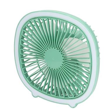 Imagem de TOPINCN Ventilador suspenso, ventilador vertical de longa vida útil da bateria ajustável baixo ruído com luz LED para acampamento (verde menta)