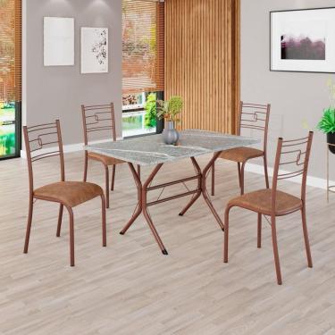 Imagem de Conjunto Sala de Jantar Mesa Retangular 100x60cm Tampo Granito Topázio 4 Cadeiras Paraty C. Marrom