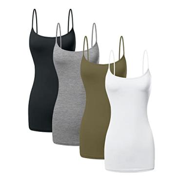 Imagem de Sugar Sunday Camiseta regata longa de algodão com alças finas para mulheres, básicas, camisetas femininas pacote 1-4, Pacote com 4 - preto, cinza, verde-oliva, branco, XXG Plus Size