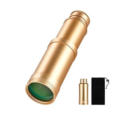Imagem de ESSLNB Telescópio monocular pirata, telescópio portátil dobrável de latão 25 x 127 cm para crianças e adultos, telescópio espião portátil à prova d'água com zoom, monóculo para observação de pássaros,
