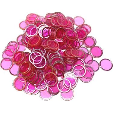 Imagem de MR CHIPS Fichas magnéticas de bingo com anel de metal 100 peças atualizadas rosa transparente disponível em 7 cores, uma bolsa reutilizável