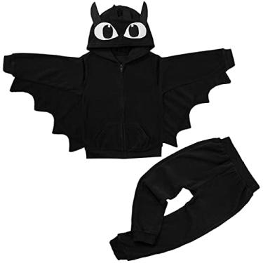 Imagem de Weixinbuy Conjunto de roupas de cosplay estilo morcego de Halloween para bebês, meninos, meninas, casaco com capuz, Olhos Grandes, 4-5 Anos