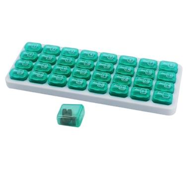 Imagem de Organizador mensal de pílulas, grande caixa de comprimidos de viagem 31 dias, estojo diário para pílulas, recipiente para vitaminas, medicamentos, suplementos, óleo de peixe, verde