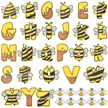 Imagem de 36 peças de apliques bordados com elementos de abelha mistos, 26 letras, em forma de abelha, costurar/passar a ferro, acessórios DIY para roupas, bolsas, chapéus, camisetas, jeans, jaquetas, decoração