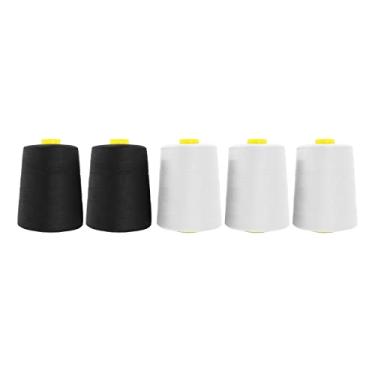 Imagem de Mandala Crafts Carretéis de linha de costura multiuso - Cones de linha Serger preto e branco, pacote com 5 - 40S/2 30000 jardas, fio de poliéster preto e branco para máquina de costura overloque