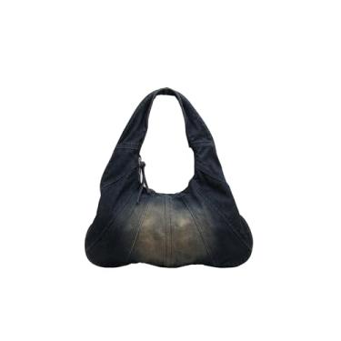 Imagem de CORIOS Bolsa feminina jeans grande capacidade bolsa de ombro casual bolsa retrô alça superior bolsa jeans bolsa Hobo leve, Azul, Large
