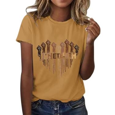 Imagem de Camisetas femininas Black History 1865 Juneteenth Emancipation Day Túnica de verão manga curta camiseta melanina, Amarelo, G