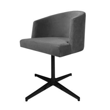 Imagem de Cadeira Poltrona Base Preto Giratoria Estofada Arkadina Suede Cinza