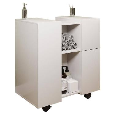 Imagem de Gabinete Armario Banheiro Pia De Coluna Macau Com Rodízios Branco Branco