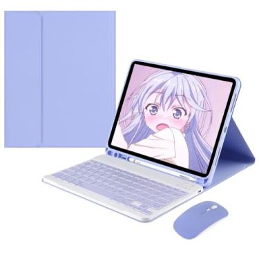 Imagem de Capa com teclado mouse para Galaxy Tab S9 27.9 cm/Tab S9 FE 27.7 cm/Tab S8 27.9 cm/Tab S7 27.9 cm, capa removível com teclado colorido bonito suporta carregamento S Pen, roxo