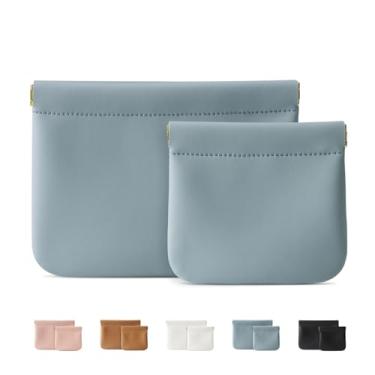 Imagem de MEIBOOCH Pacote com 2 pequenas bolsas de maquiagem para mulheres, nova bolsa de cosméticos de couro de super fibra organossilício para viagens, bolsa organizadora de moedas, bolsa de armazenamento,