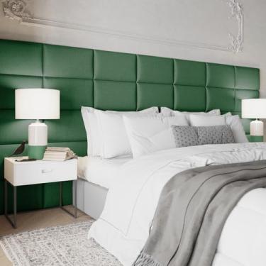 Imagem de Kit Cabeceiras Estofada Modular Para Cama Solteiro Casal King ou Super King Painel Módulos Adesivos (Verde, Queen (180X40cm))