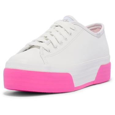 Imagem de Keds Tênis feminino de couro triplo, Listra de raposa de para-choque branco/rosa, 7.5