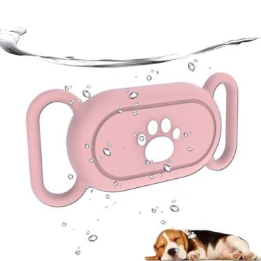 Imagem de Suporte de coleira de cachorro à prova d'água compatível com Samsung Galaxy SmartTag2, suporte oculto de silicone para rastreador GPS para Smart Tag2, coleira antiperda Tag2 capa pata (rosa)