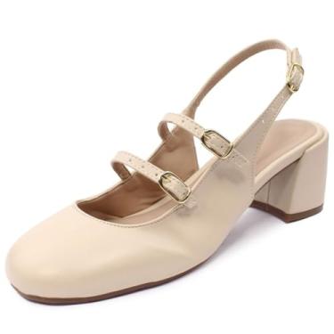Imagem de Scarpin Slingback Salto Grosso Confortável Baixo BL47 (Bege, BR, Adulto, Numérico, 39)