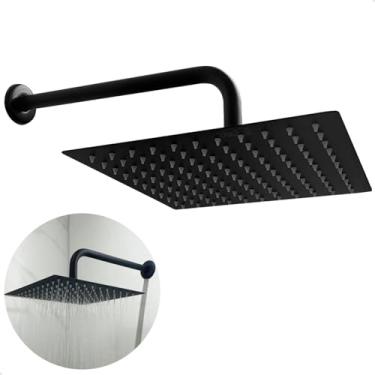Imagem de Dona D Cor, Chuveiro Quadrado Preto Fosco Inox 30x30 A Gas De Parede Banheiro Ducha Cascata Fria Slim 30cm Braço Suporte Curvado Chuveirão Externo Piscina Square