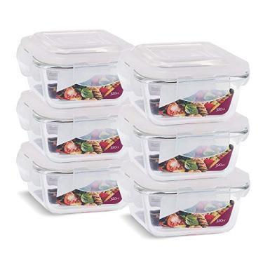 Imagem de KIT 6 Potes de Vidro Quadrado com Tampa Hermética 320ml Cor:Branco (QH)