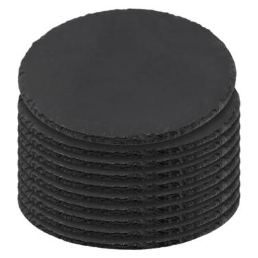 Imagem de MUKLEI 10 peças de tábua de ardósia de 19 cm, tábuas de charcutaria de ardósia redondas pretas para pratos, carne, aperitivos