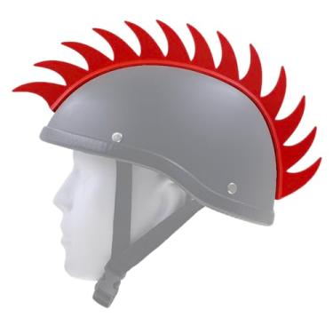 Imagem de Hot Rides Peruca de borracha punk Mohawk Warhawk acessório para capacete para esqui, skate, bicicleta, motociclista, scooter, capacete de motocicleta (Sharkfin - vermelho)