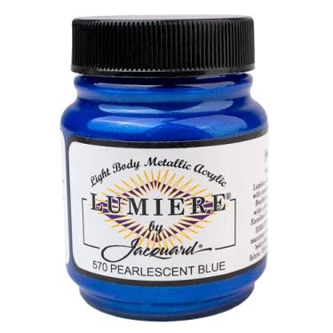 Imagem de Jacquard Lumiere 64 g Tinta para tecido azul perolado - Tinta metálica para tecido, couro, tela, papel e madeira - Tinta acrílica metálica leve - Tintas acrílicas metálicas vibrantes e resistentes à