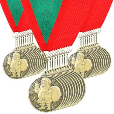 Imagem de Loetere 30 peças/60 peças medalhas de Natal a granel 5 cm ouro prata medalhas de Natal Papai Noel corrida rena boneco de neve elfo pão de gengibre homem casa árvore troféu prêmio para festa de Natal