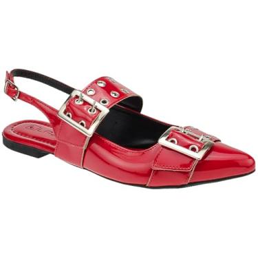 Imagem de Sapato Feminino Slingback Bico Fino Fivela Rasteira Mule (Vermelho, BR, Adulto, Numérico, 36)