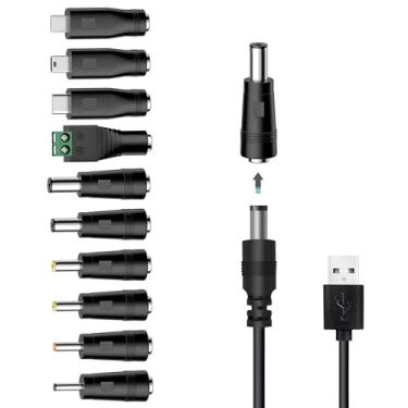 Imagem de Cabo de alimentação de carregador universal, USB de 5 V para CC 5,5 x 2,1 mm, com 10 conectores (Micro-USB, Tipo-C, Mini USB, 2,5 x 0,7, 3,0 x 1,1, 3,5 x 1,35...) para lâmpada, mini ventilador,
