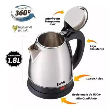 Imagem de Chaleira Elétrica de Inox 1.8 L - BAK, 110V