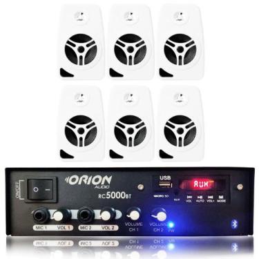 Imagem de Kit Som Ambiente 300w Bluetooth + 6 Caixas Parede Brancas - ORION