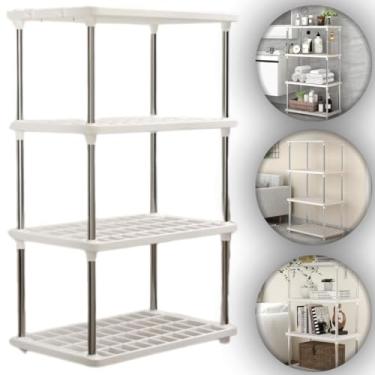 Imagem de Estante Multiuso 4 Andares Prateleira Modular Organizadora Rack Armário Cozinha Sala Branca Escritório Montagem Fácil