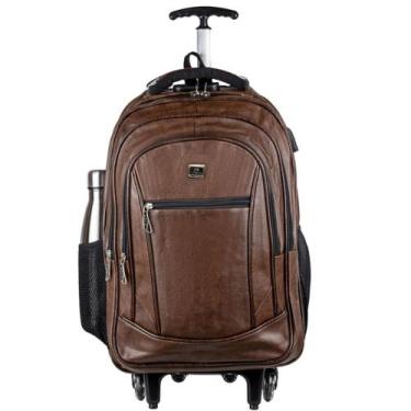 Imagem de Mochila Bolsa De Rodinhas Couro Unissex Resistente Impermeável Trabalh