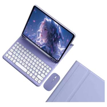 Imagem de Genérico Capa + Teclado Bluetooth + Mouse Bluetooth Para Samsung Tab S7/s8 11pol. (Cinza Lavanda)