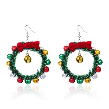Imagem de QLYOVWE Brincos de argola de Natal grandes para mulheres, guirlanda de Natal, brincos giratórios fofos, sininho sininho, lâmpadas, brincos coloridos esmaltados, brincos de argola, presente de Natal,