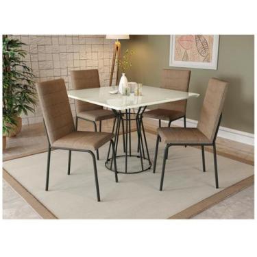 Imagem de Mesa de Jantar 4 Cadeiras Quadrada Capuccino Crome Topázio, Capuccino 