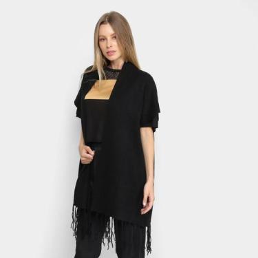Imagem de Tricot Facinelli Boho Franjas Feminino, Preto, G