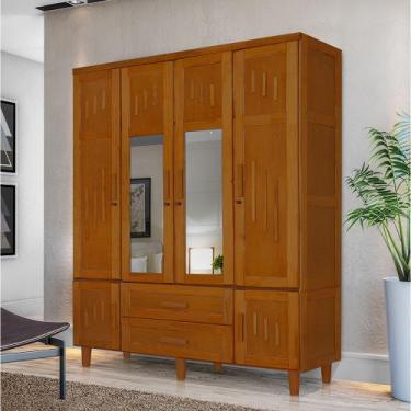 Imagem de Roupeiro em Madeira Maciça Imperatriz 4 Portas 2 Porta com Espelho Cas