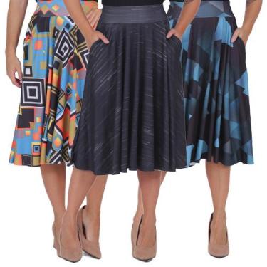 Imagem de Kit com 3 Saias Godê Midi Moda Evangélica Plissada - Click Mais Bonita