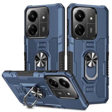 Imagem de Sidande Capa para Redmi 13C 4G, capa Poco C65, suporte de suporte resistente, suporte magnético embutido para carro, à prova de choque, capa protetora para celular para Xiaomi Redmi 13C azul
