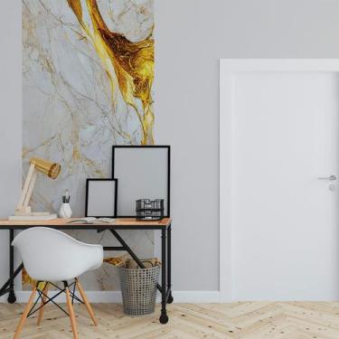 Imagem de Papel de Parede Painel 3D Mármore White Dourado Auto 1M Colante Laváve