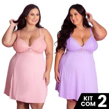 Imagem de Kit 2 Camisolas Plus Size Romantic Sexy Tamanho Grande Confortável Cha