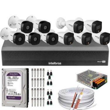 Imagem de Kit cftv 10 cameras 5 câm 1220 fullcolor 5 câm 1220 b full hd dvr inte
