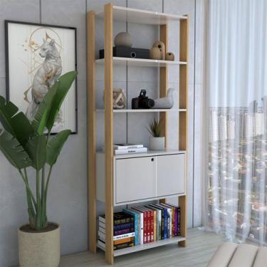 Imagem de Estante para Livros Industrial 1 Porta 3 Prateleiras Off White/Carvalh