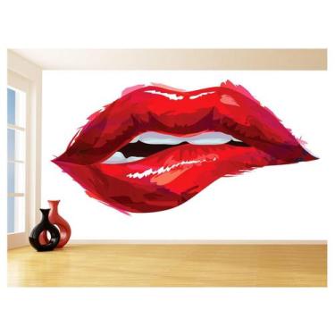 Imagem de Papel De Parede 3D Arte Boca Beijo Lábios Sexy 3,5M Tra158 - Você Deco