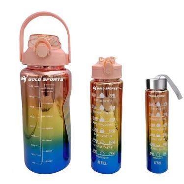 Imagem de Kit 3 Garrafas Squeeze Plástica Gold Sports Degrade  Adesivos BPA-FREE
