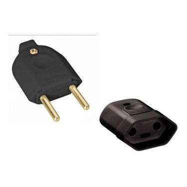 Imagem de Kit 5 Plugue Pino Macho + Plugue Fêmea 2p 10a Tramontina, Preto